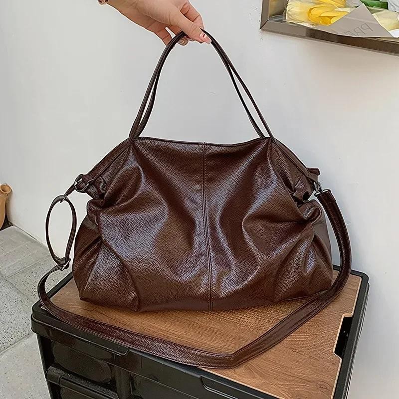 Retro Design Pu Leather Bags for Women 2025 Fashion High Capacity Armpit Bag