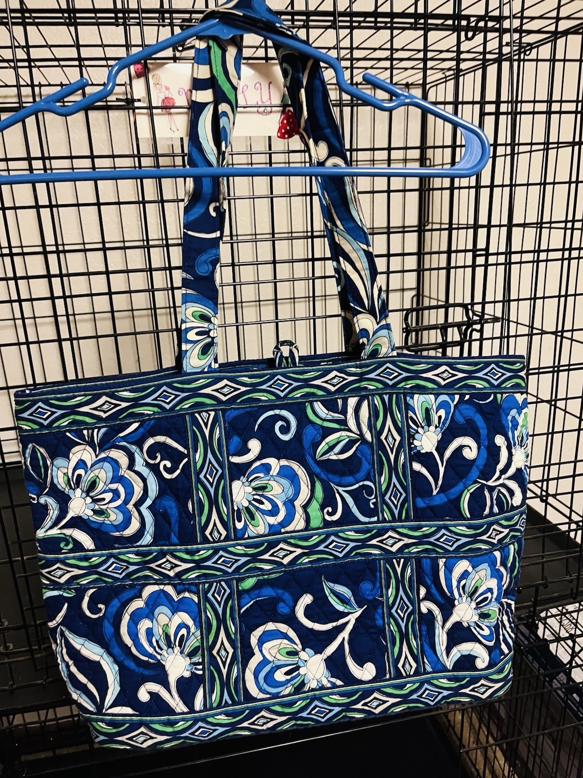 Vera Bradley Grand Tote Large Blue Floral Zip Tote w/ Pockets, Hot Stamped