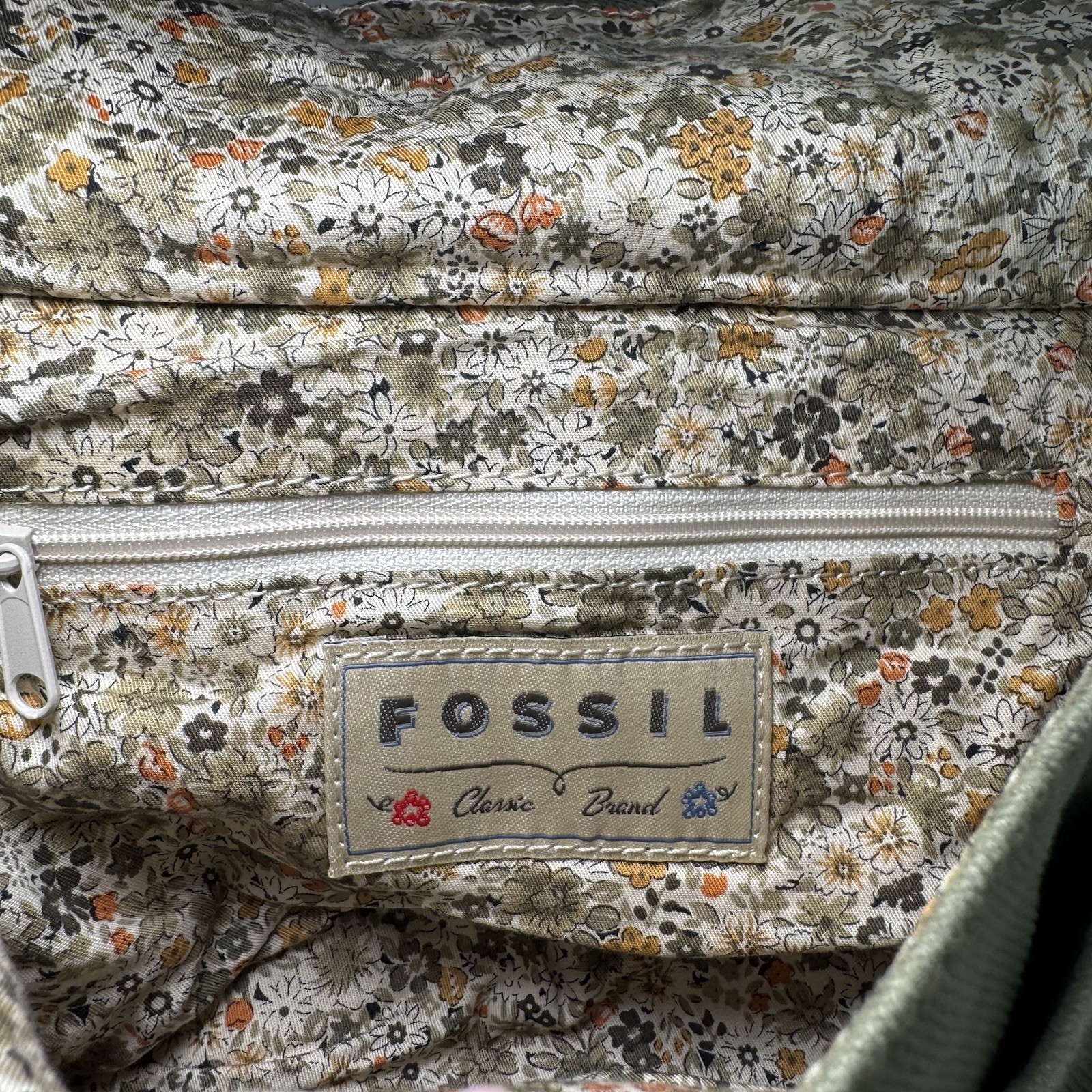 Fossil Olive Green Canvas Crossbody Shoulder Bag 9”L x 4”W x 5”H Leather Snap