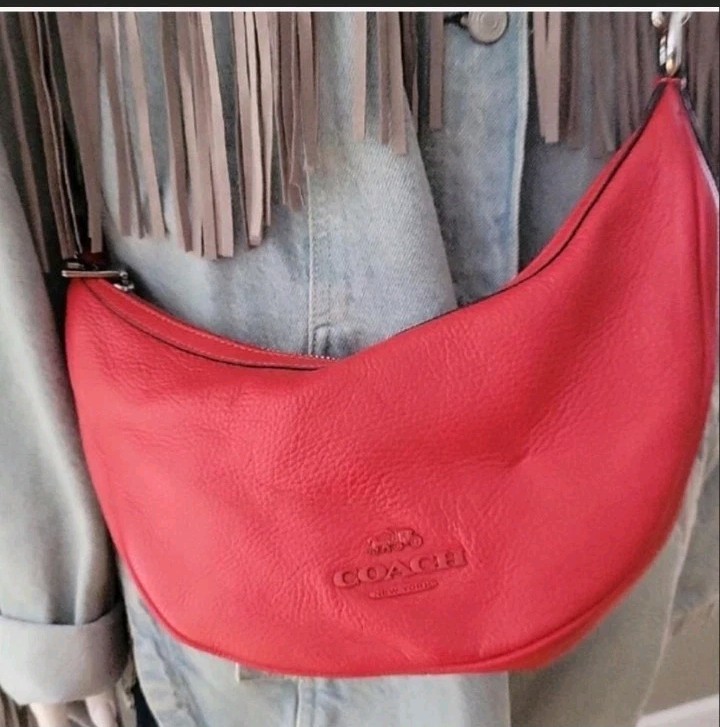 Coach Aria Pebbled Leather Crossbody Bag In Bright Poppy