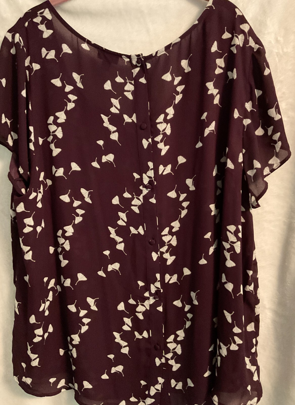 Torrid Dark Purple & White Plus Button Down Pocket Polyester Short Sleeve Blouse