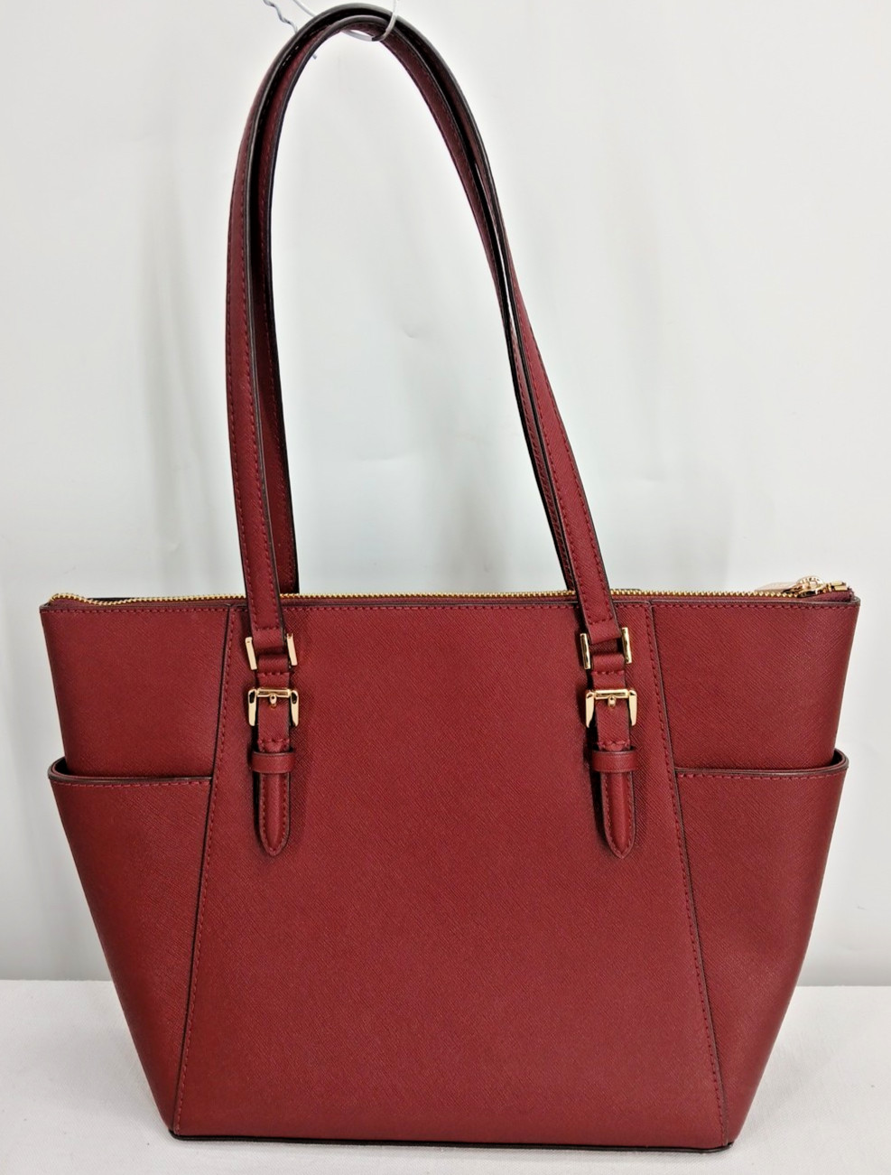 Michael Kors Charlotte Large Saffiano ? Top-Zip Tote Bag Dark Cherry Purse