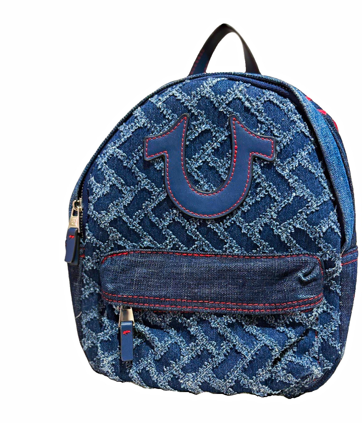 True Religion Small Blue Logo Backpack Zip Closure Adjustable Strap Pockets