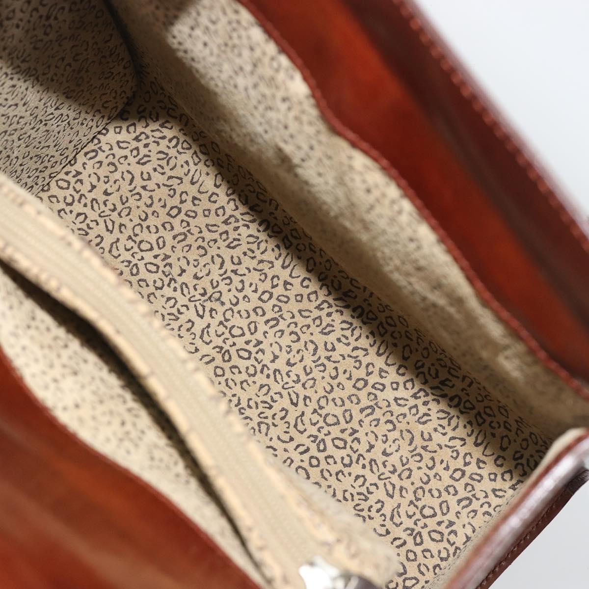 CARTIER PANTHERE Hand Bag Patent leather Brown Silver Auth 194669