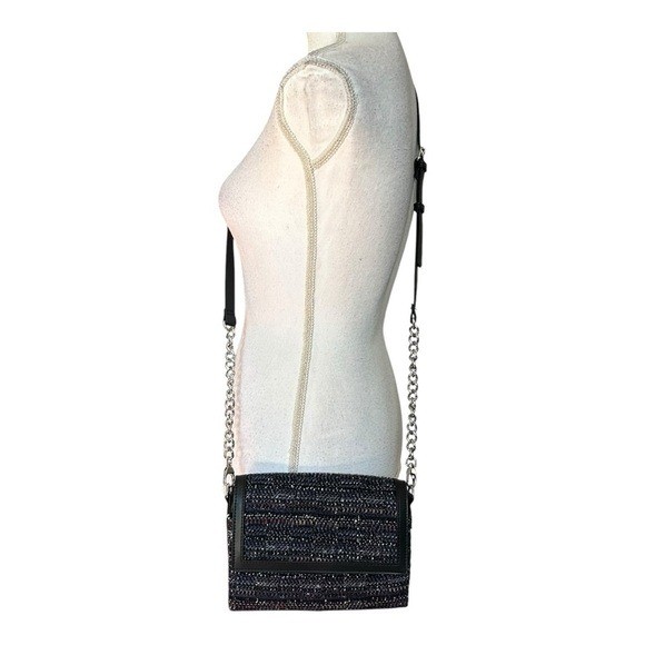 WHBM White House Black Market Black Navy Tweed Adjustable Crossbody Bag