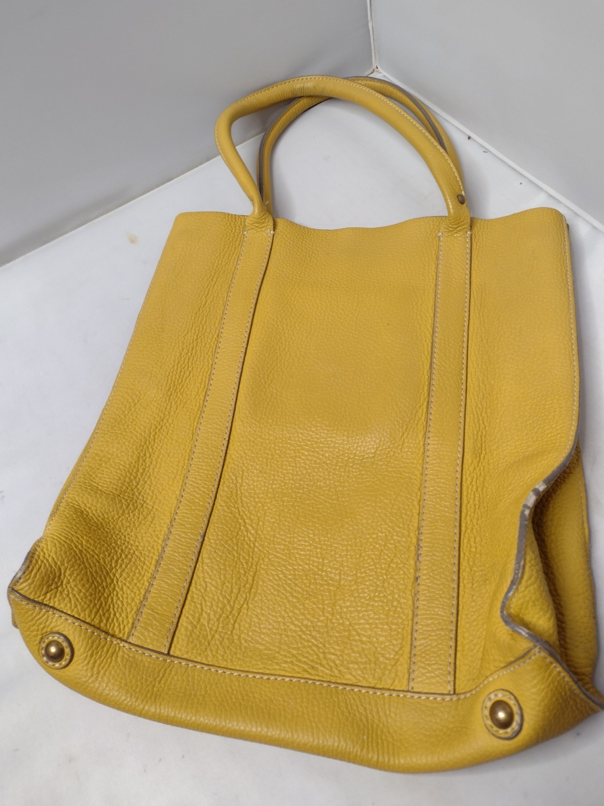 J Crew Borge Garveri Distressed Yellow Leather Tote Large Hobo Handbag A34
