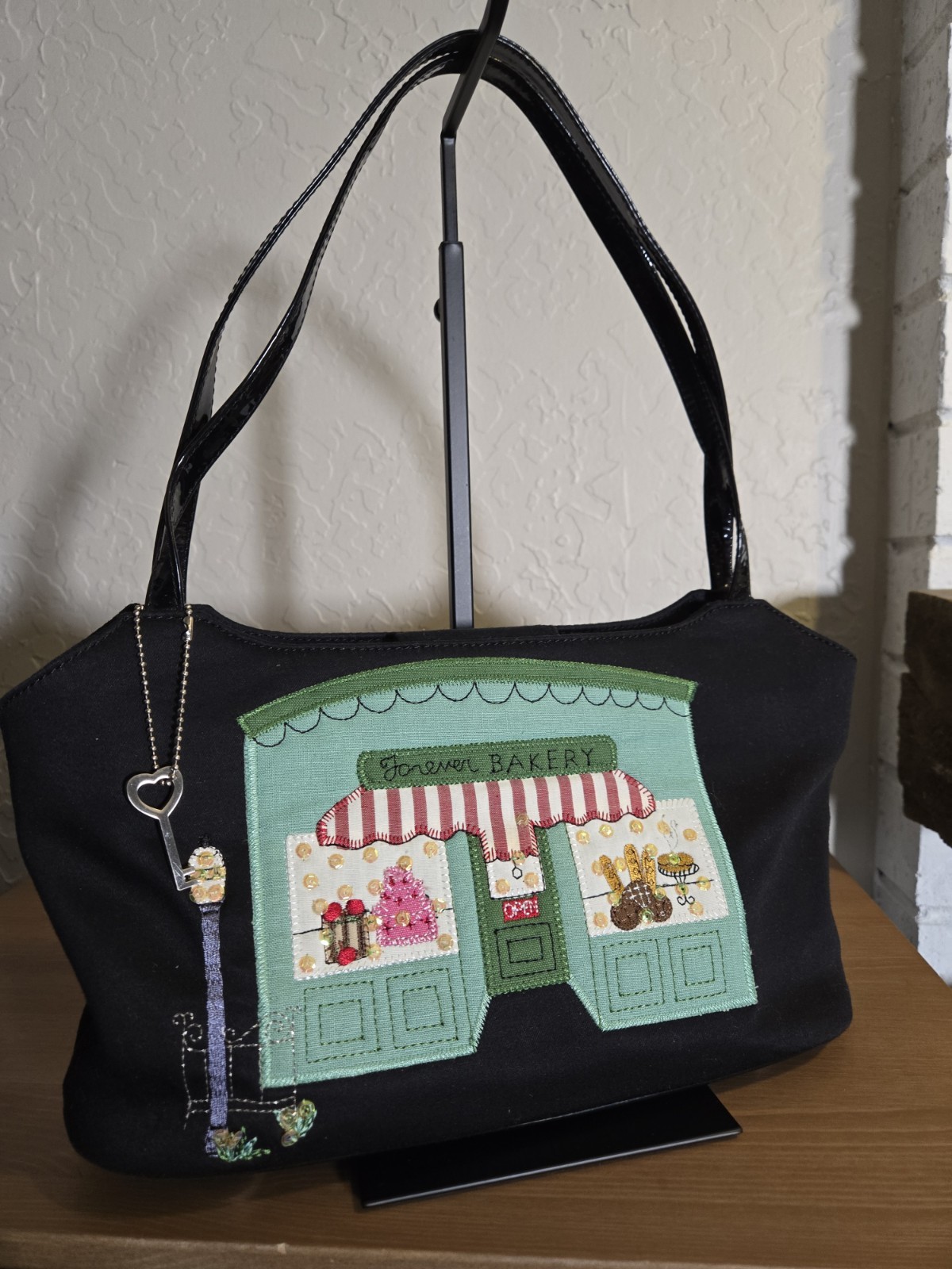 Fossil Forever Bakery Black Shoulder Bag Silver Hardware 11 x 7 x 3.5