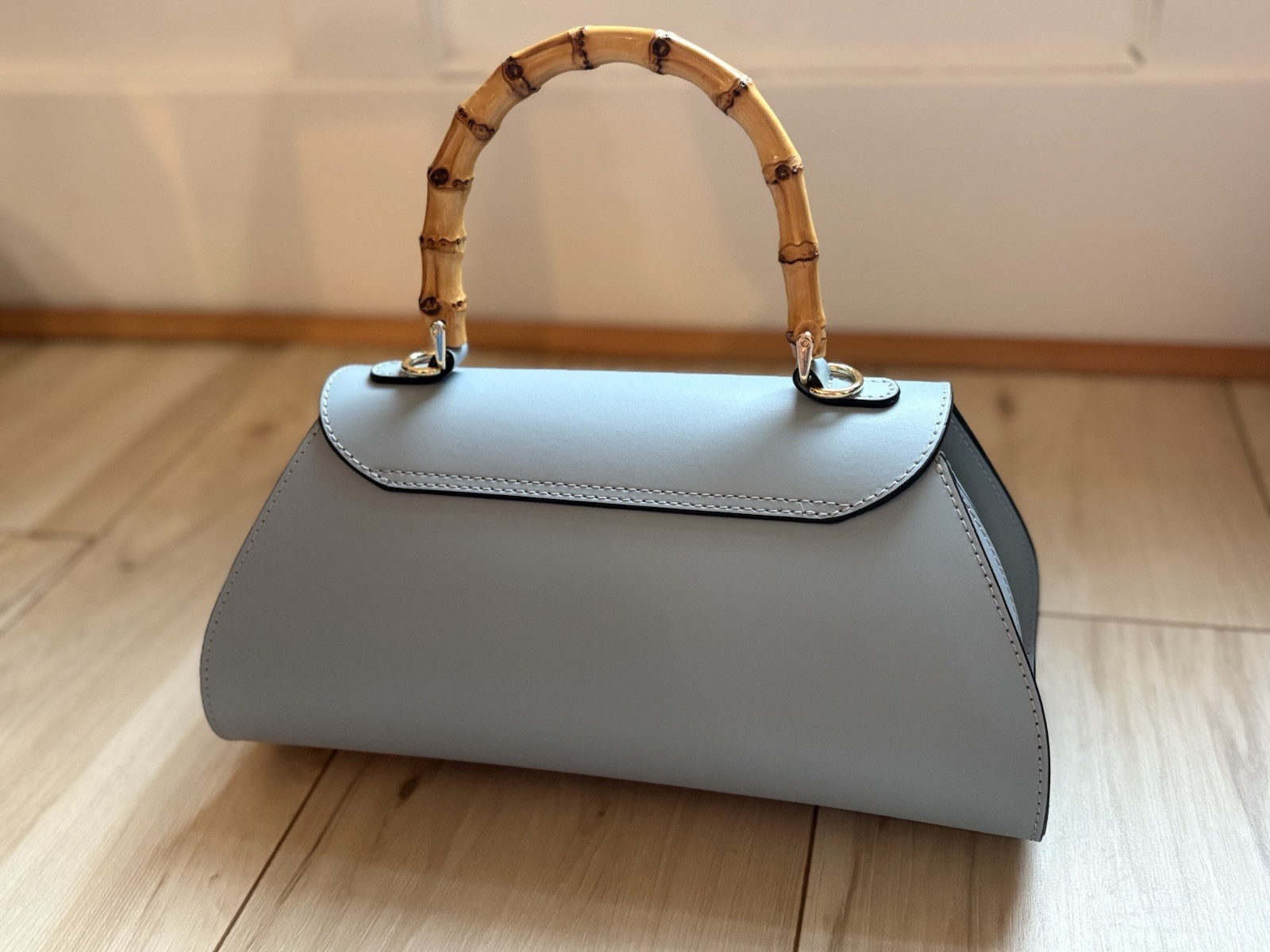 Divina Firenze Genuine Leather Handbag Made in Italy Bamboo Handle