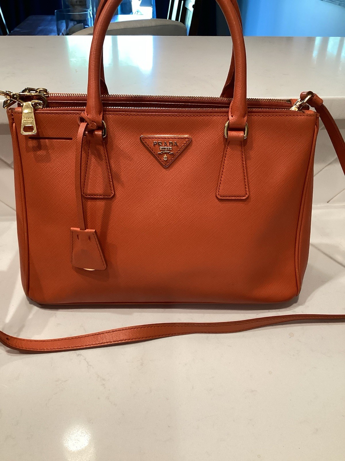 Prada Saffiano Leather Galleria Handbag Orange