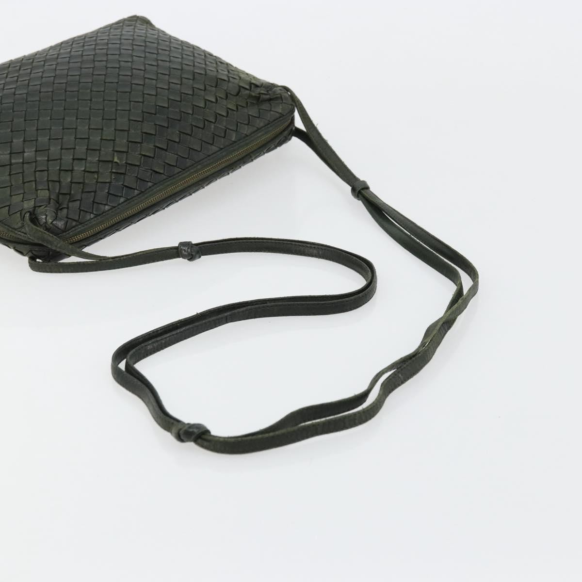BOTTEGA VENETA INTRECCIATO Shoulder Bag Leather Green Gold Auth ep14556