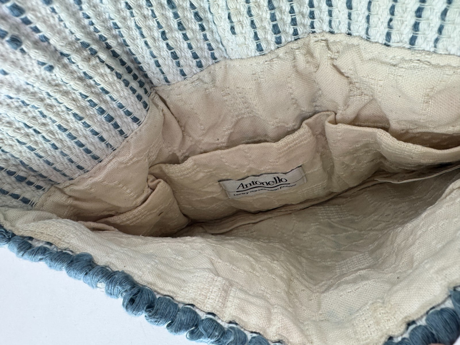 Antonello Tedde Blue White Organic Cotton Linen Hand Made Shoulder Bag Clutch