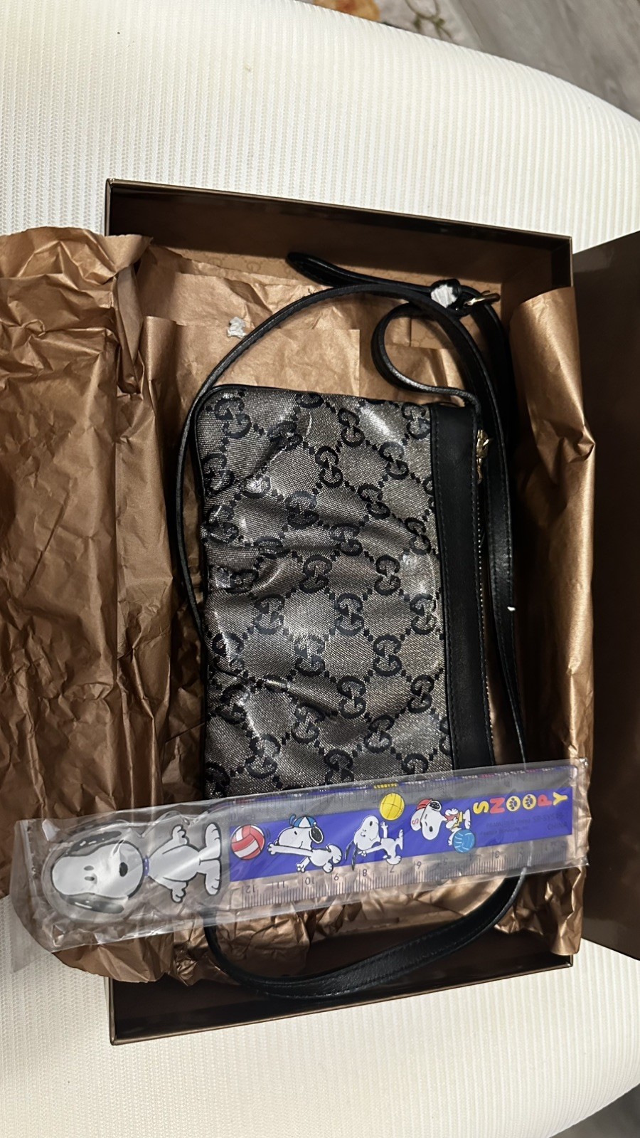 Authentic Vintage Gucci Guccissima Interlocking G Small Crossbody Bag In gray