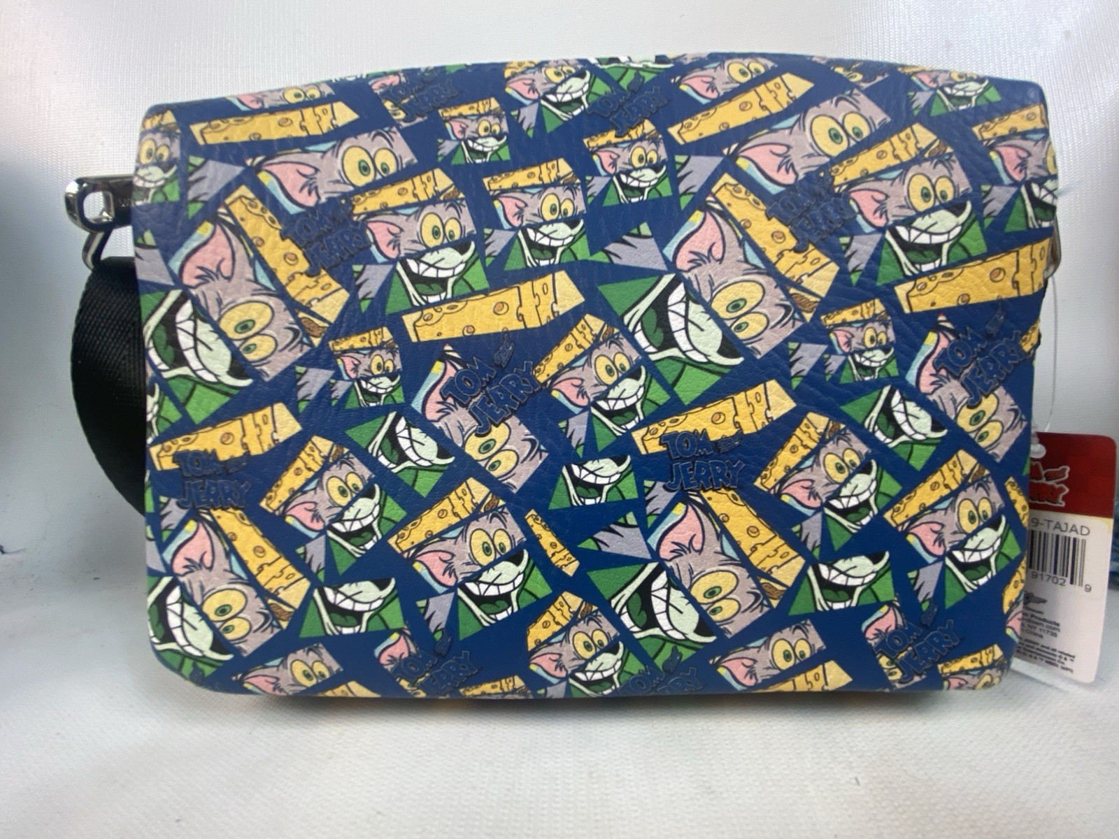 Tom & Jerry Crossbody Bag Buckle Down Mash Up Blocks Blue All Over Print NWT