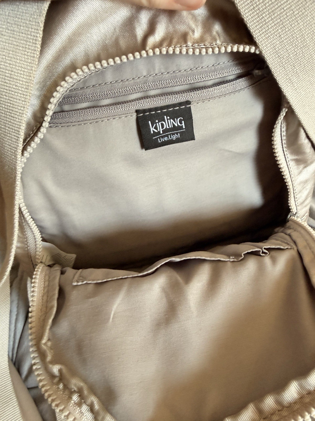 Kipling Beige Mini Backpack Solid Zip Closure Monkey Bag Charm Silver Hardware