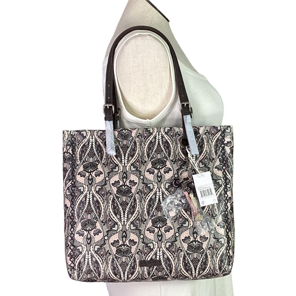 SAKROOTS Shopper Tote X Large Black Pink White Floral Paisley Bag Charms NEW