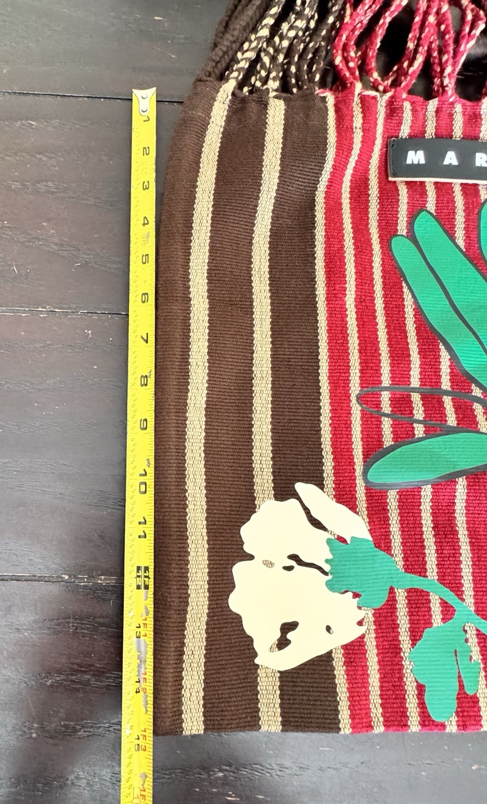 MARNI Limited Edition Cafe Hammock Tote bag ~ Earth Tone Stripe w/Floral Design