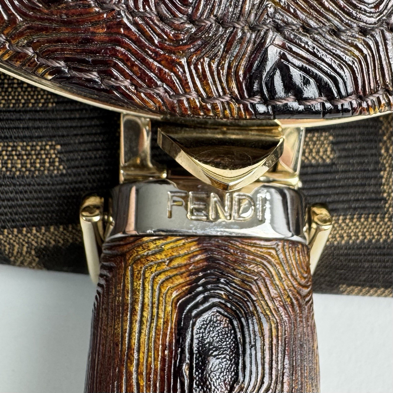 FENDI Spy Zucca Shoulder Bag HandBag Canvas Leather Dark Brown Auth Y2K e126