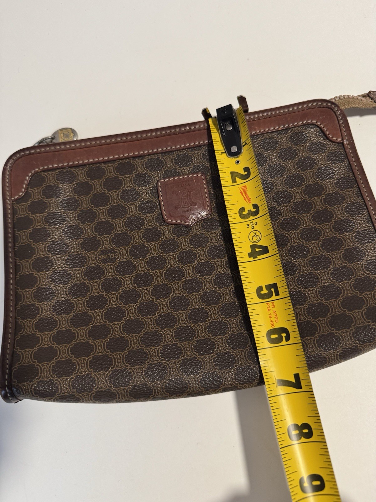 CELINE Triomphe Macadam Leather Clutch Cosmetics Travel Bag Italy Authentic