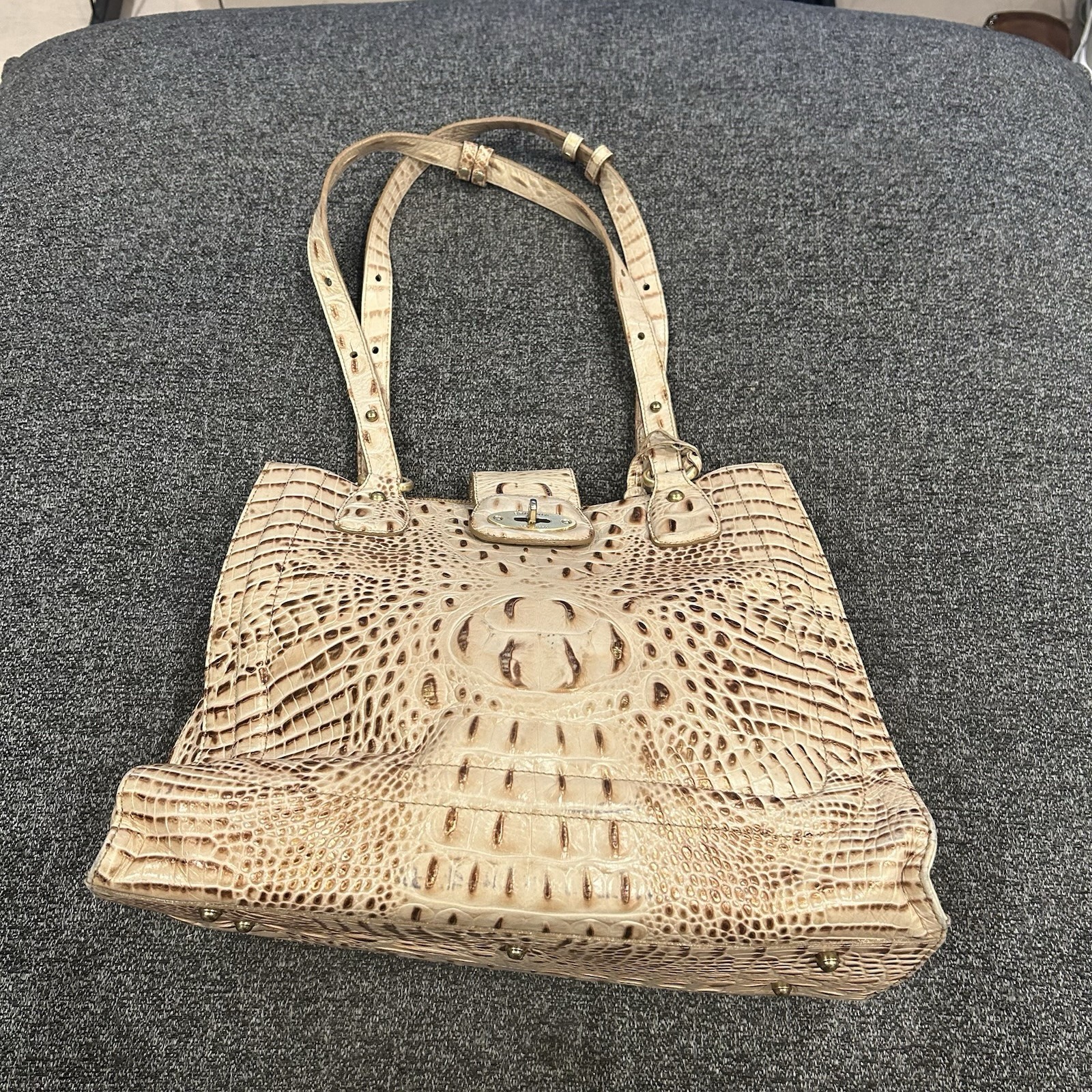 Brahmin Med. Julian Champagne Croc Embossed Leather Tote Purse RARE HTF