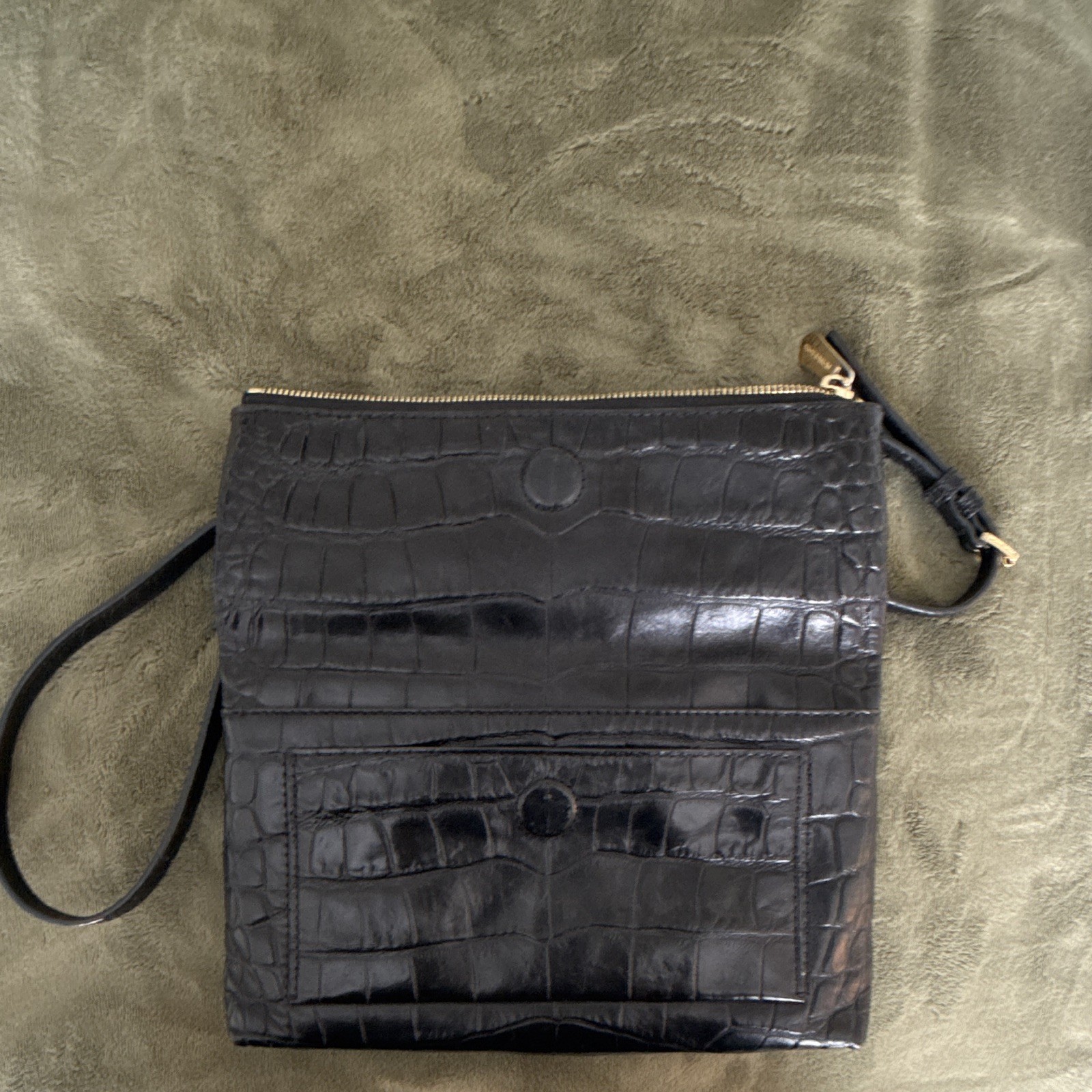 Michael Kors Leopard Print Croc-Embossed Small Crossbody, Chain Strap Zip