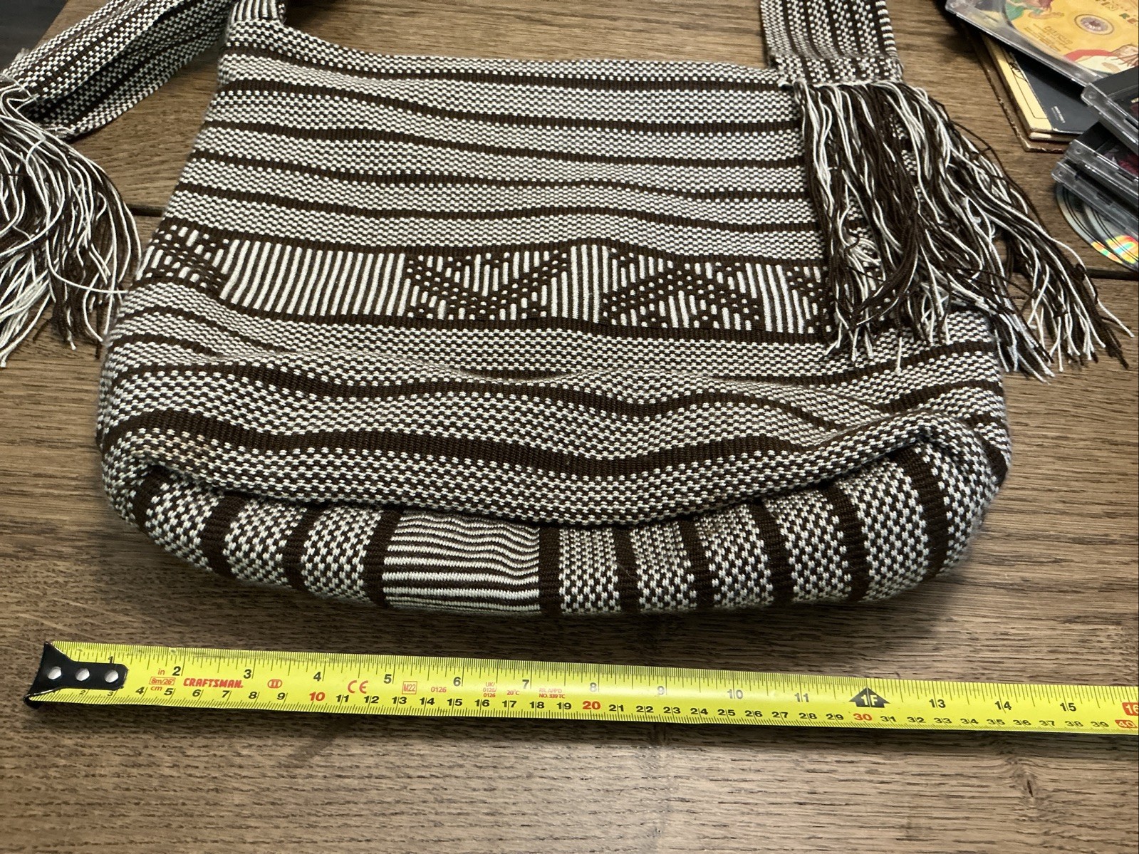 Handmade Purse Colombian Brown/White Crossbody Purse Bag with Fringe-Cordo Bags