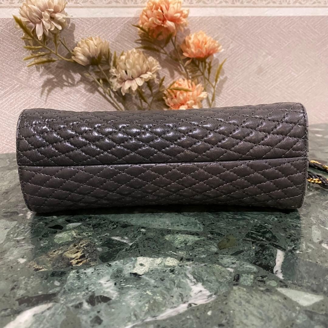 Bally Gray Quilted Leather Chain Crossbody Shoulder Bag Vintage Authenticated