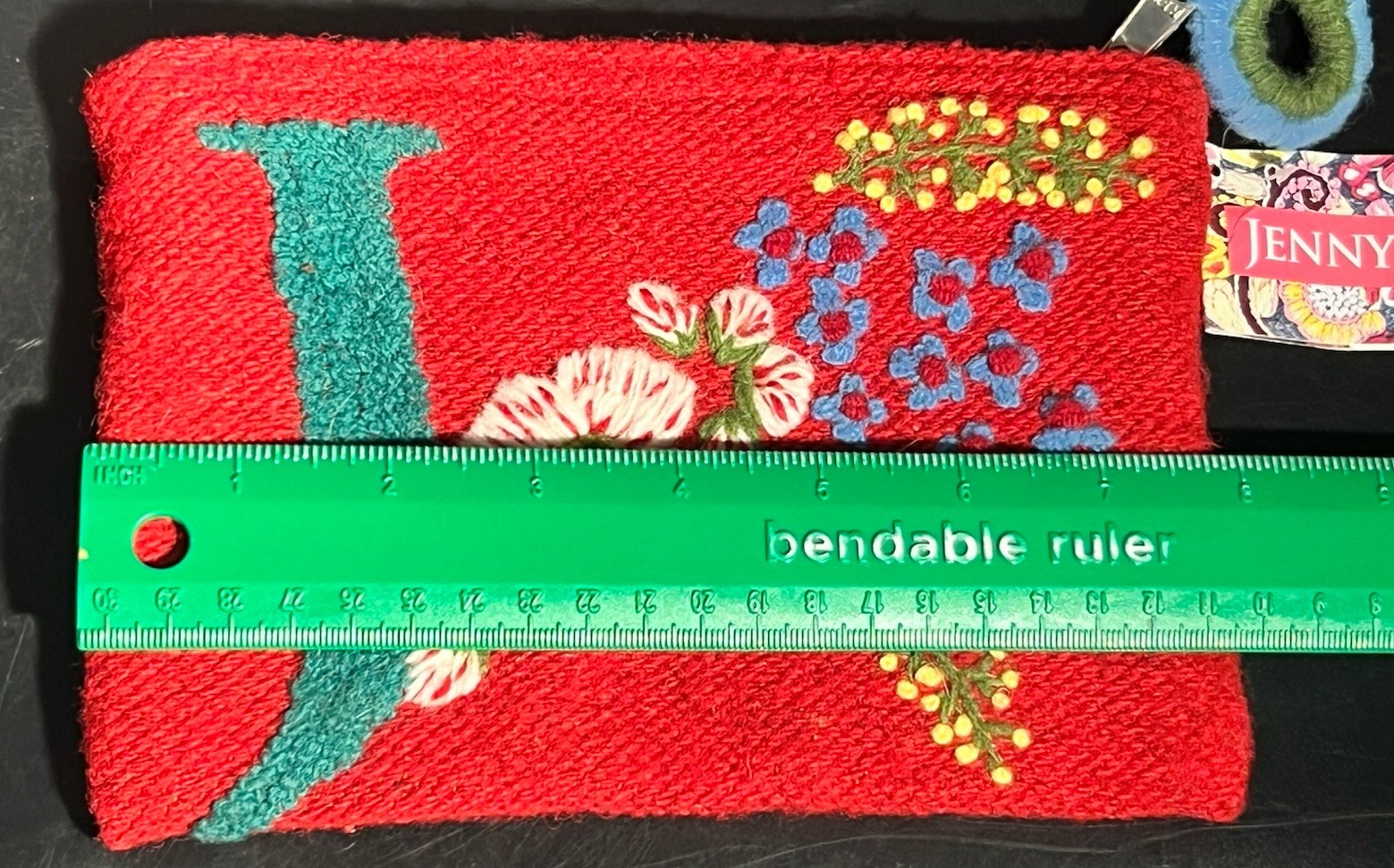 JENNY KRAUSS 100% WOOL CLUTCH NWT 8×5.5” RED FLORAL INITIAL “J” HANDMADE PERU