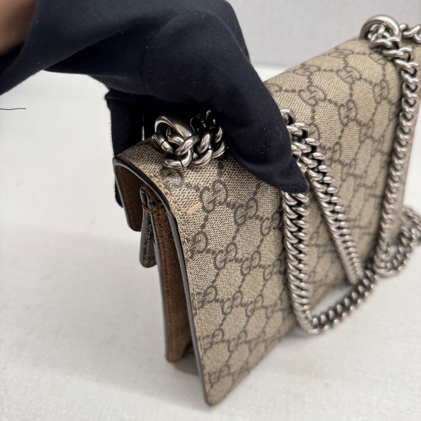 Gucci Dionysus Small Beige Camel GG Canvas Suede Shoulder Crossbody US Ship
