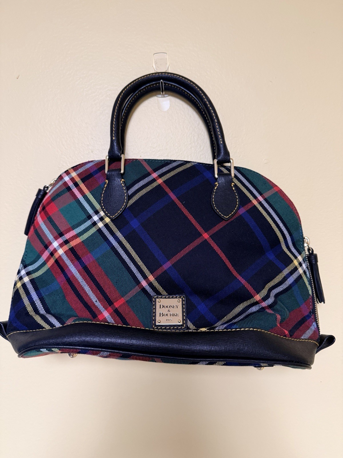 Dooney & Bourke Multicolor Plaid Satchel Top Handle Bag Zip Detachable Strap
