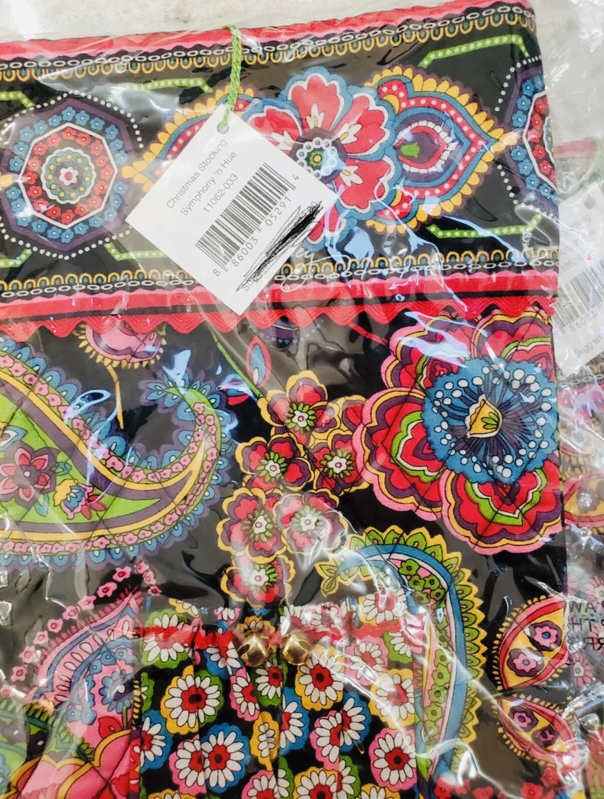 NWT~ Vera Bradley Symphony in Hue Christmas Stocking 17” W/ Jingle Bell Pocket