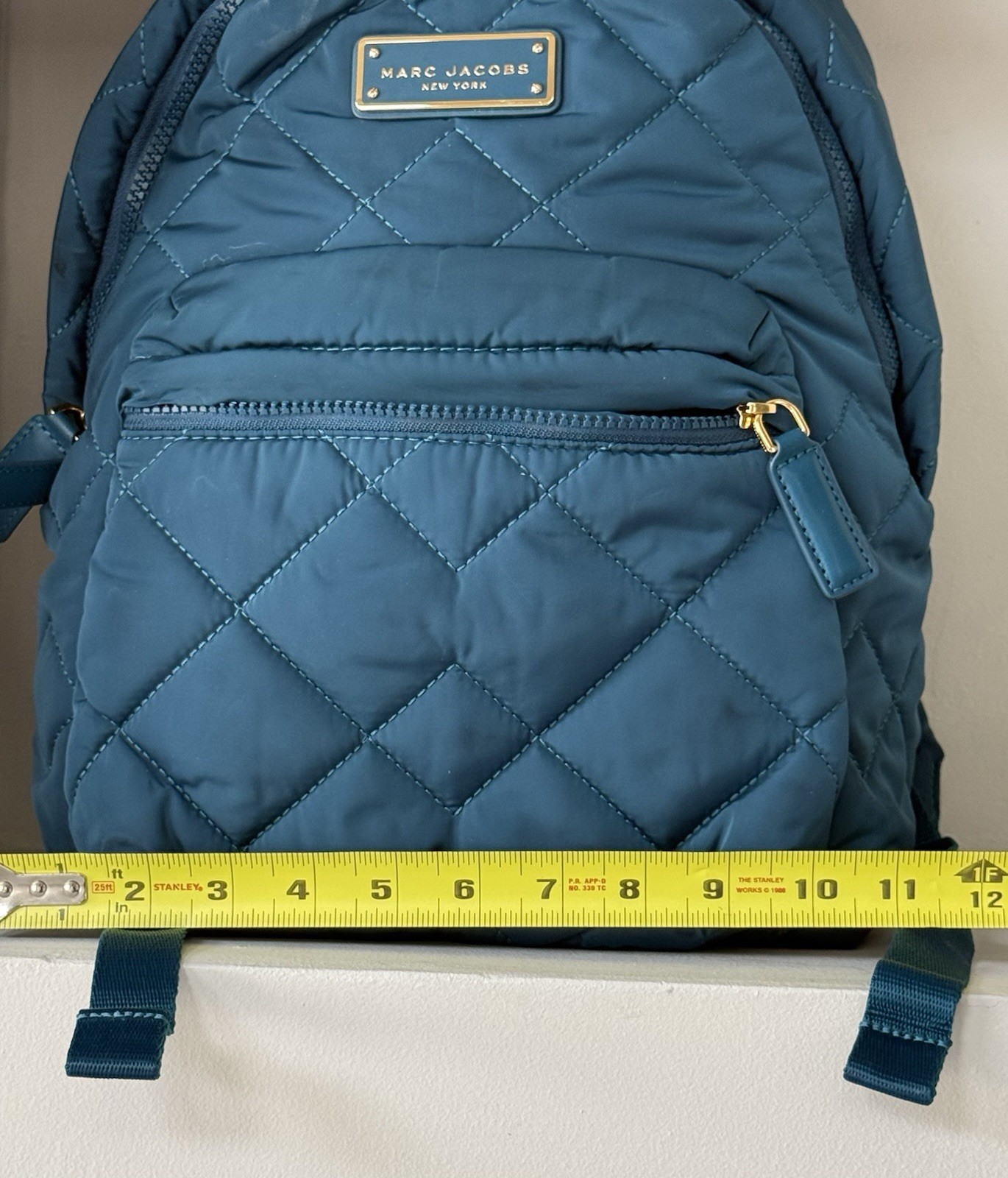 Marc Jacobs Crosby Quilted Nylon Backpack Teal Green Zip Pocket Adjustable New