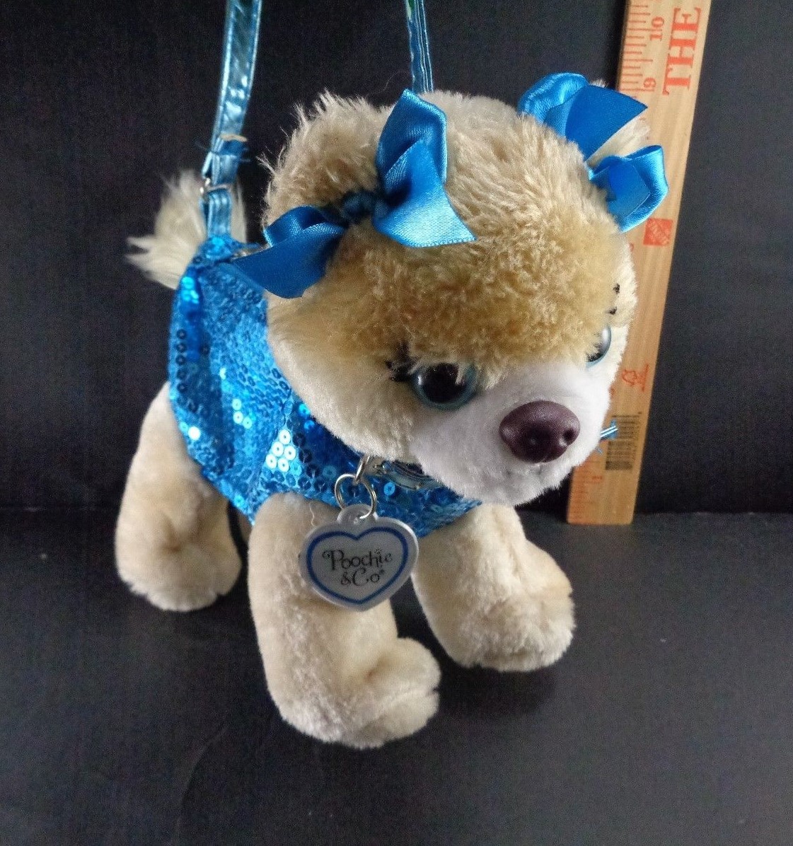 Bear Cub Purse Hand Bag Collar Name Tag Brown Blue Shiny Sequins 11″ x 8″ Plush