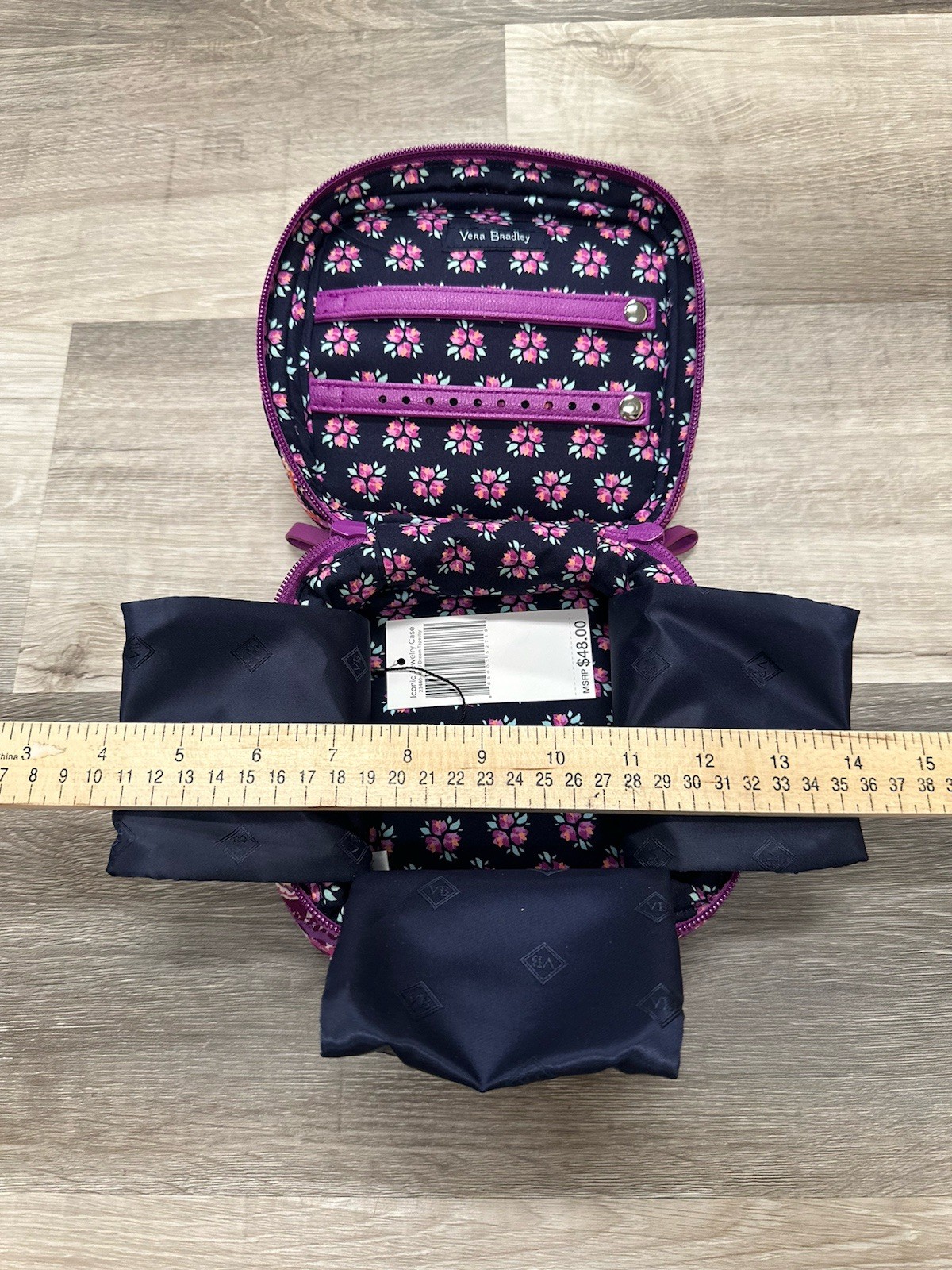 Vera Bradley Iconic Jewelry Case Paisley Quilted Handle Carry Purple Orange