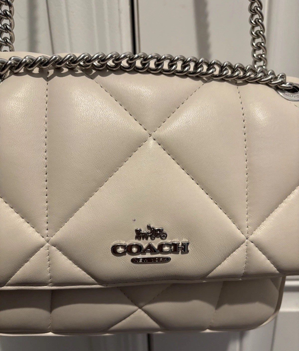 COACH Mini Claire Crossbody CJ526 Chalk Ivory Puffy Quilted Leather Chain S