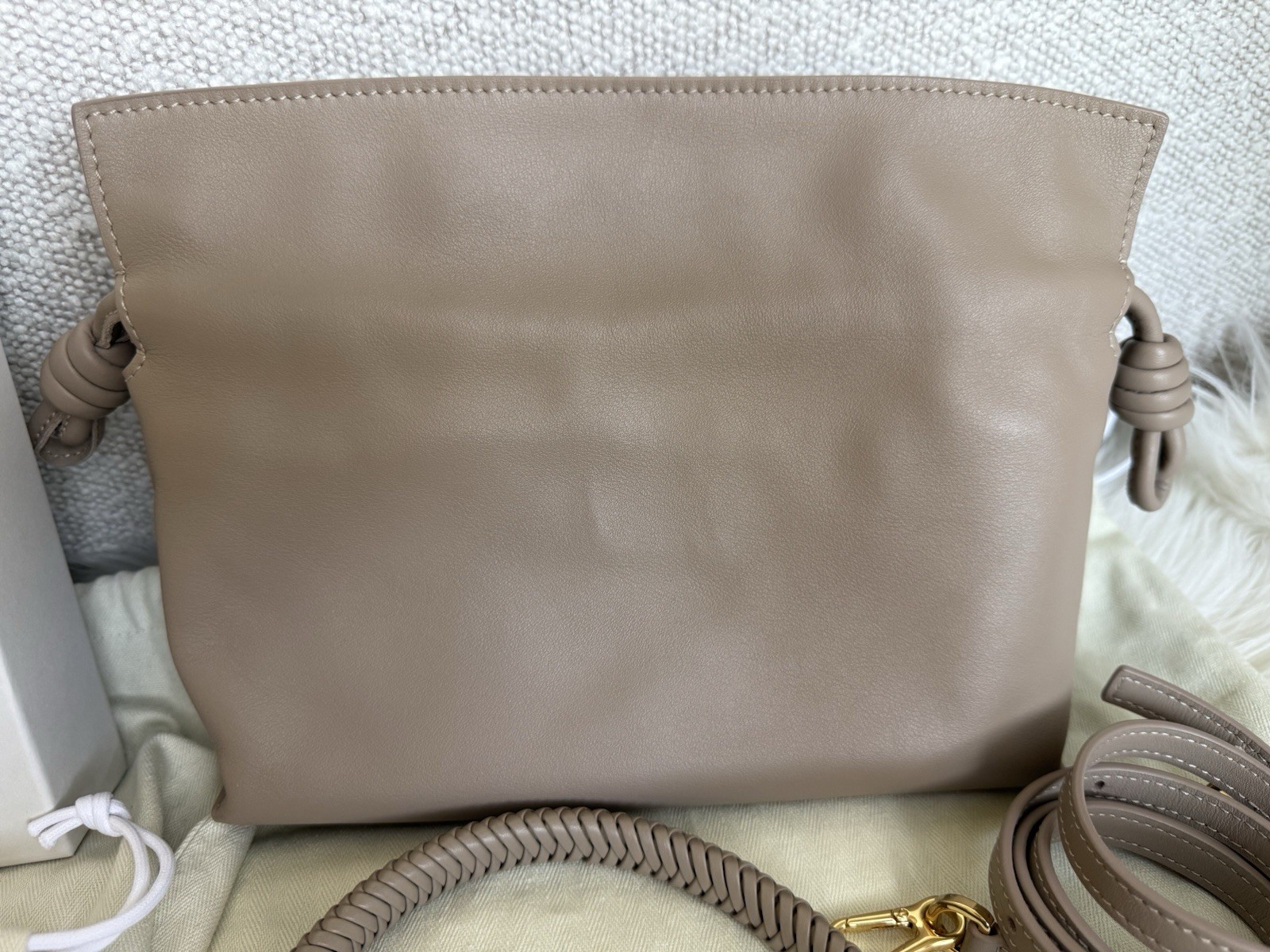 LOEWE Mini Flamenco Clutch Crossbody Bag in Sand w/two additional straps