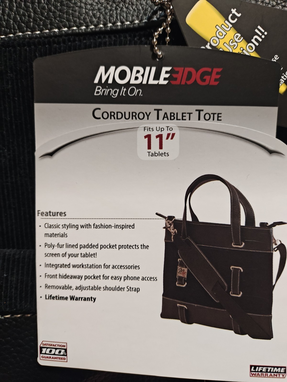 Mobile Edge Black Corduroy Tablet Tote 11″