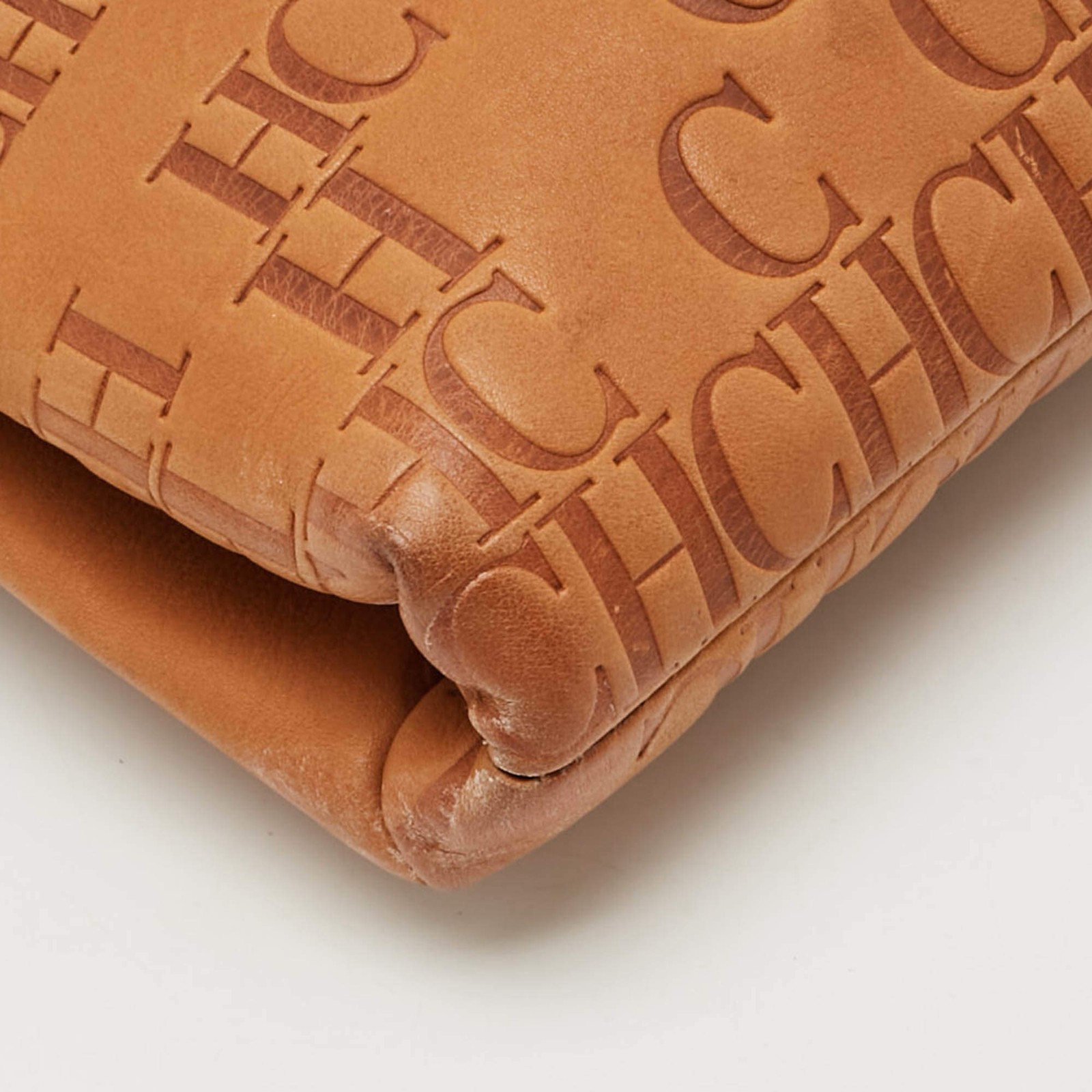 Carolina Herrera TanBrown Monogram Embossed Leather Slim Crossbody Bag