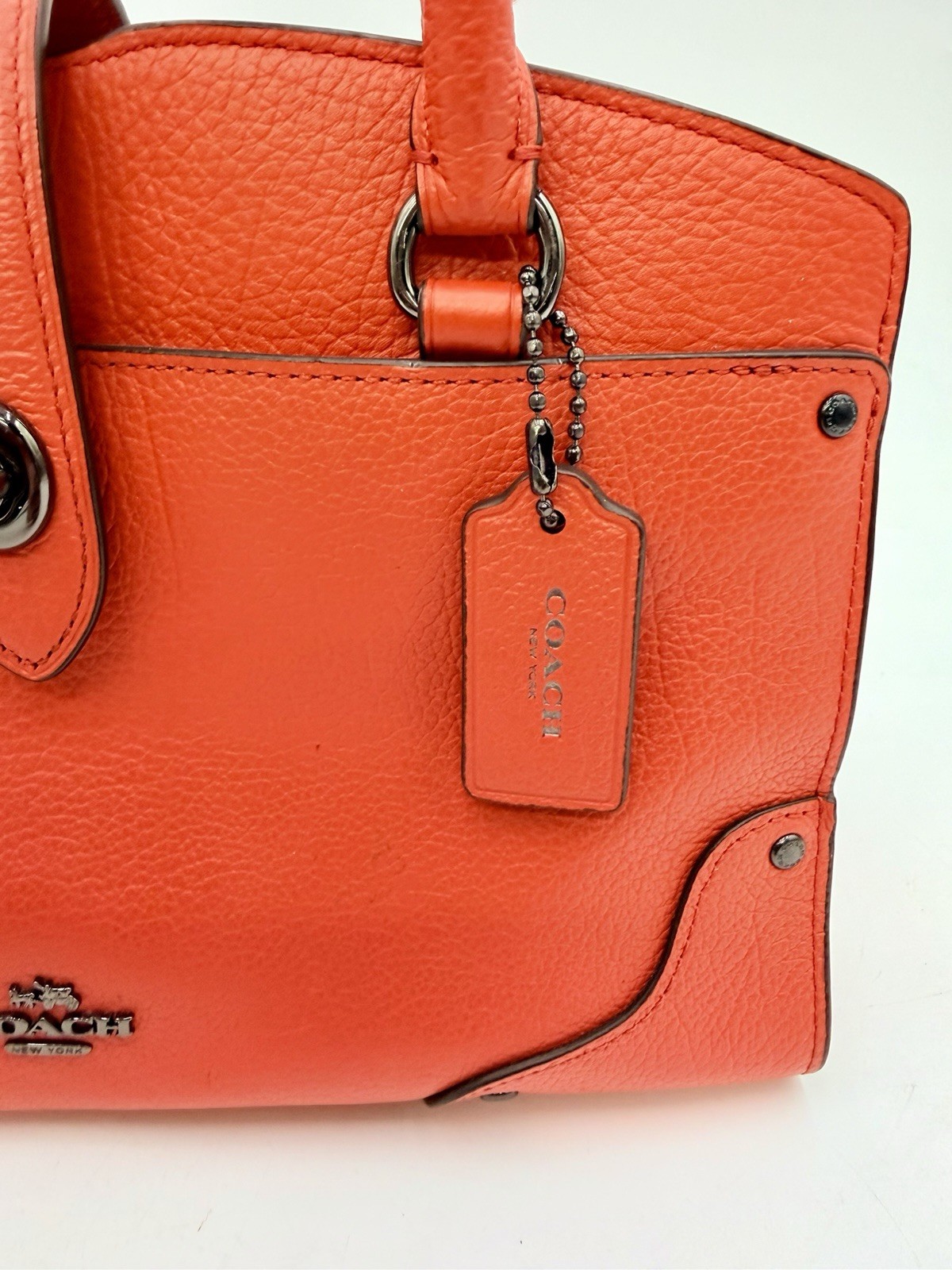 Coach Mercer Satchel 24 Coral Red Pebble Leather Crossbody 37779 Purse NO STRAP