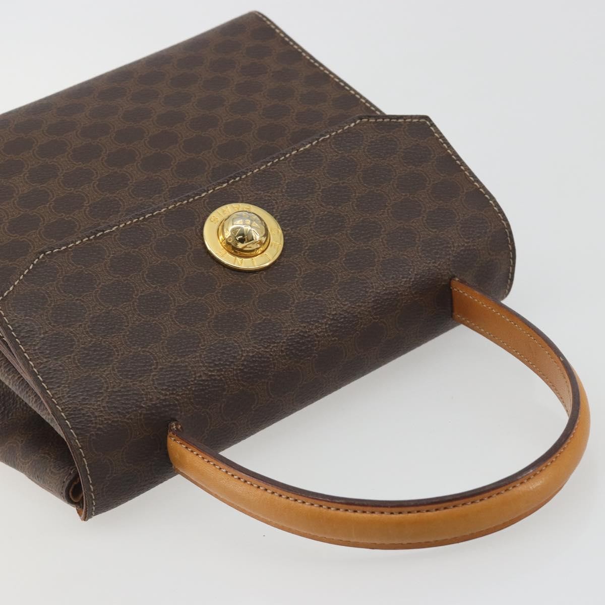 CELINE Macadam Canvas Star ball Hand Bag PVC Leather Brown Gold Auth 195298