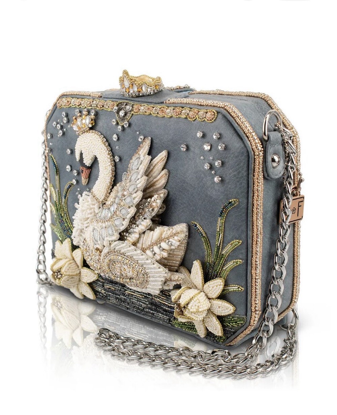 Mary Frances Swan Princess Beaded Crystal Jeweled 3D Flower Crossbody Handbag