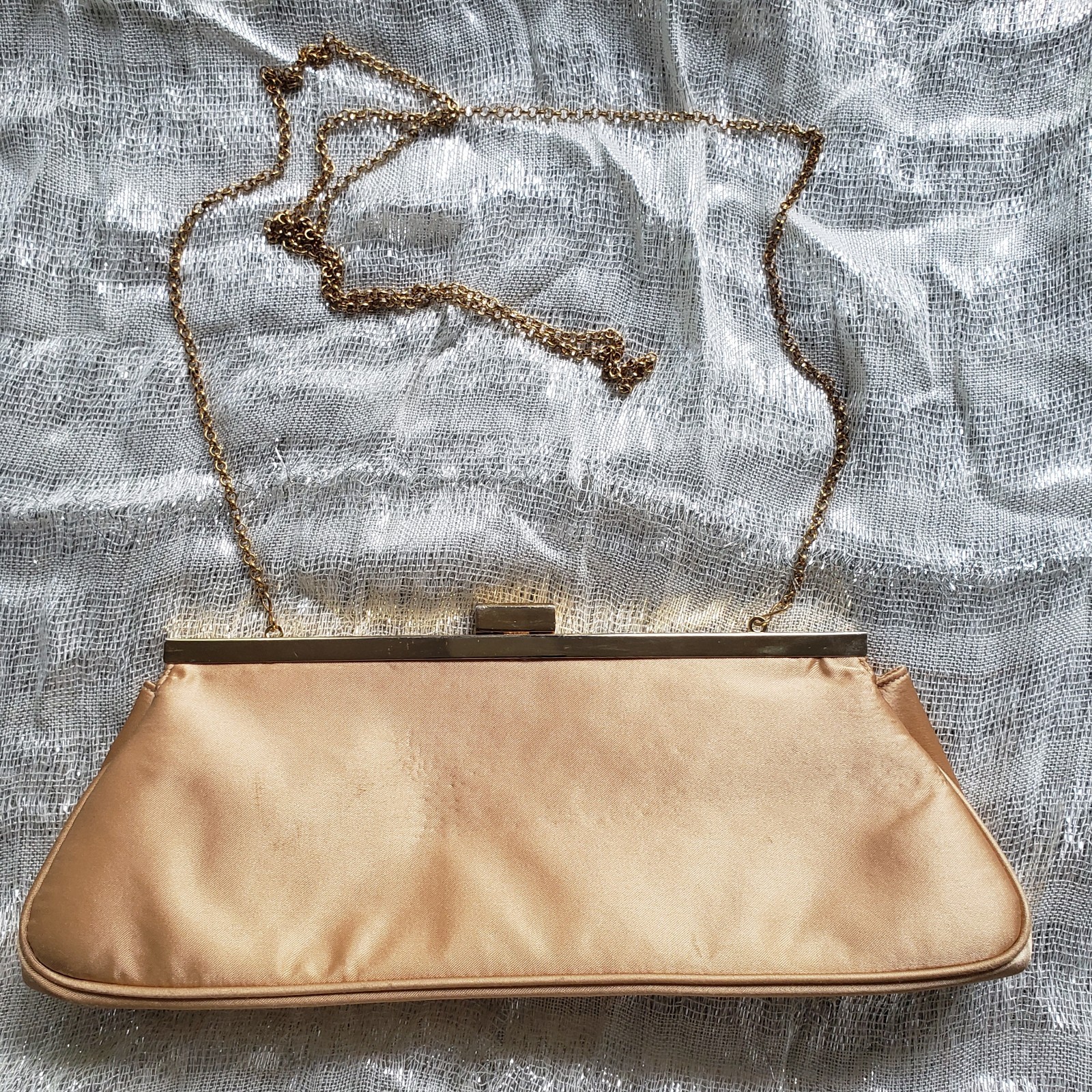 Valerie Stevens Gold Satin Crossbody Evening Bag Round Mirror Vintage