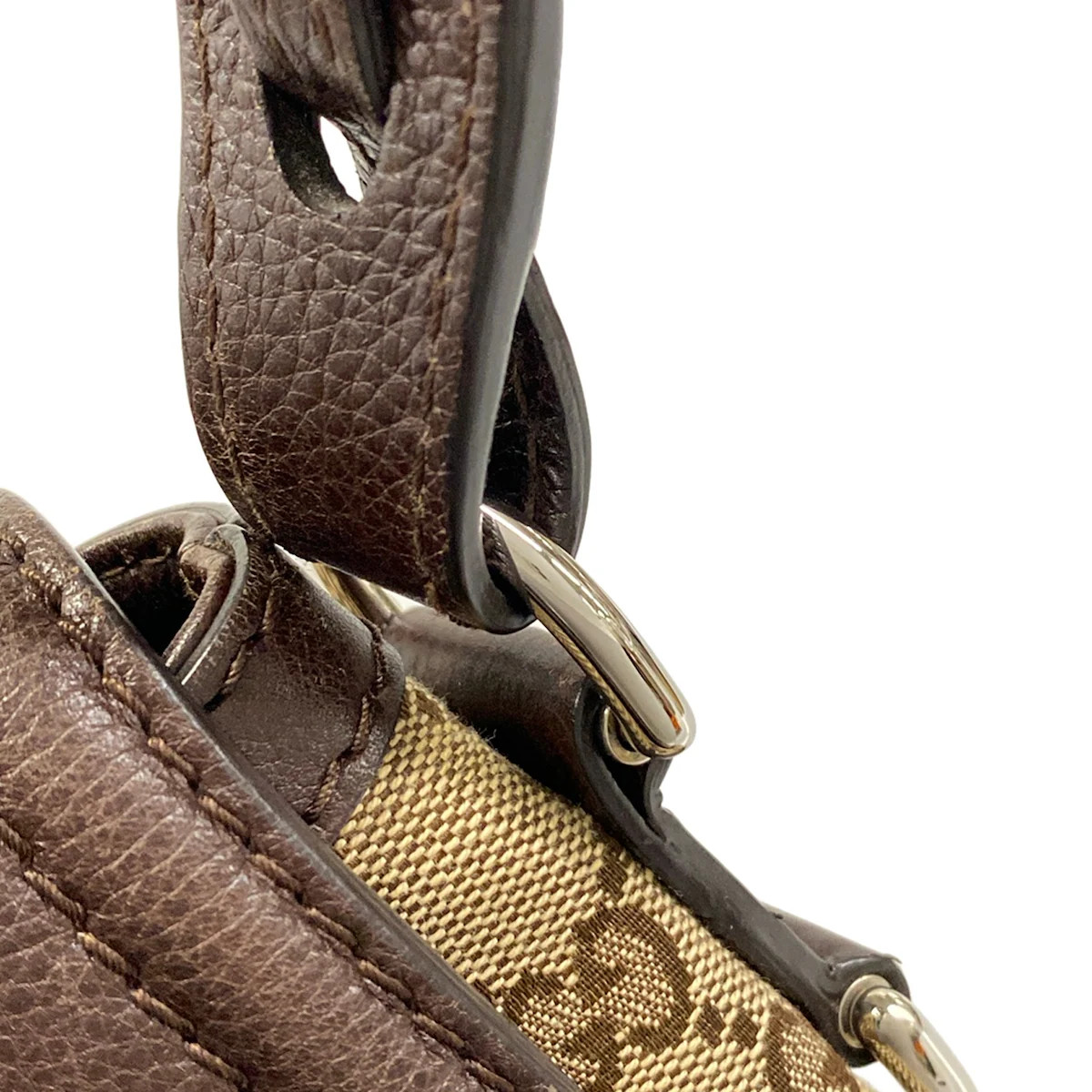 GUCCI GG/Horsebit 240266 Beige Dark Brown Jacquard Leather Shoulder Bag