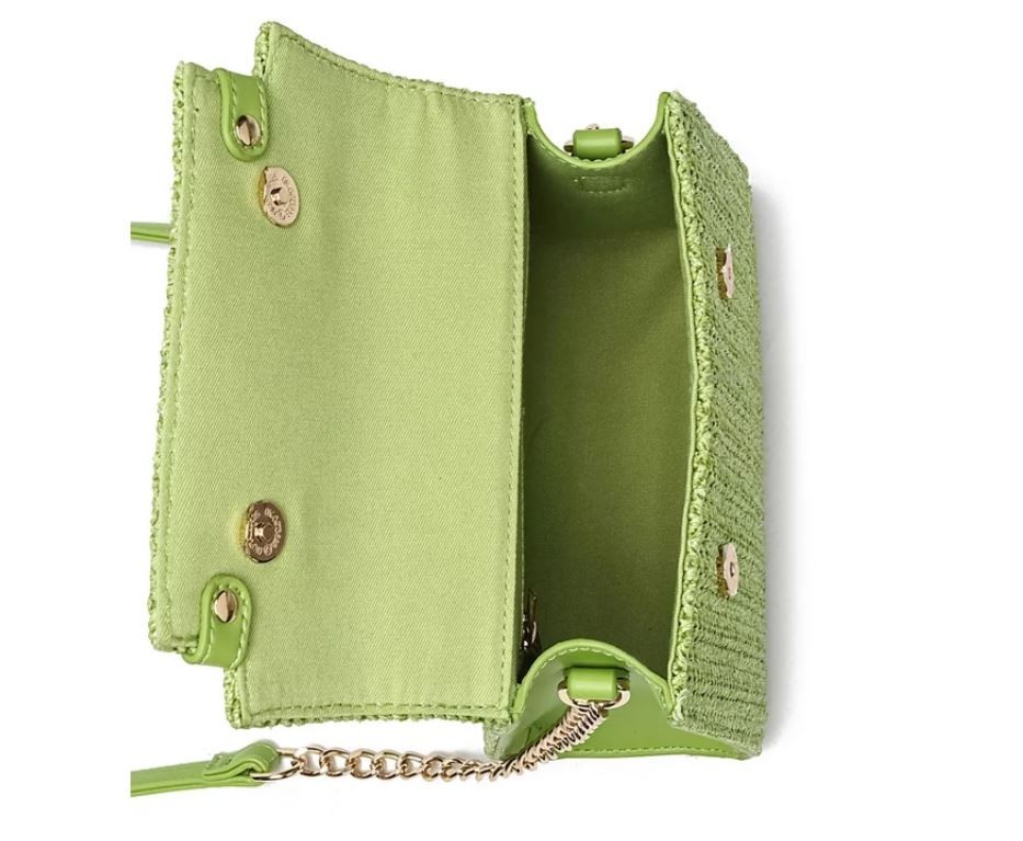 LIKE DREAMS Neo Stella straw leather trim small crossbody bag – Lime green