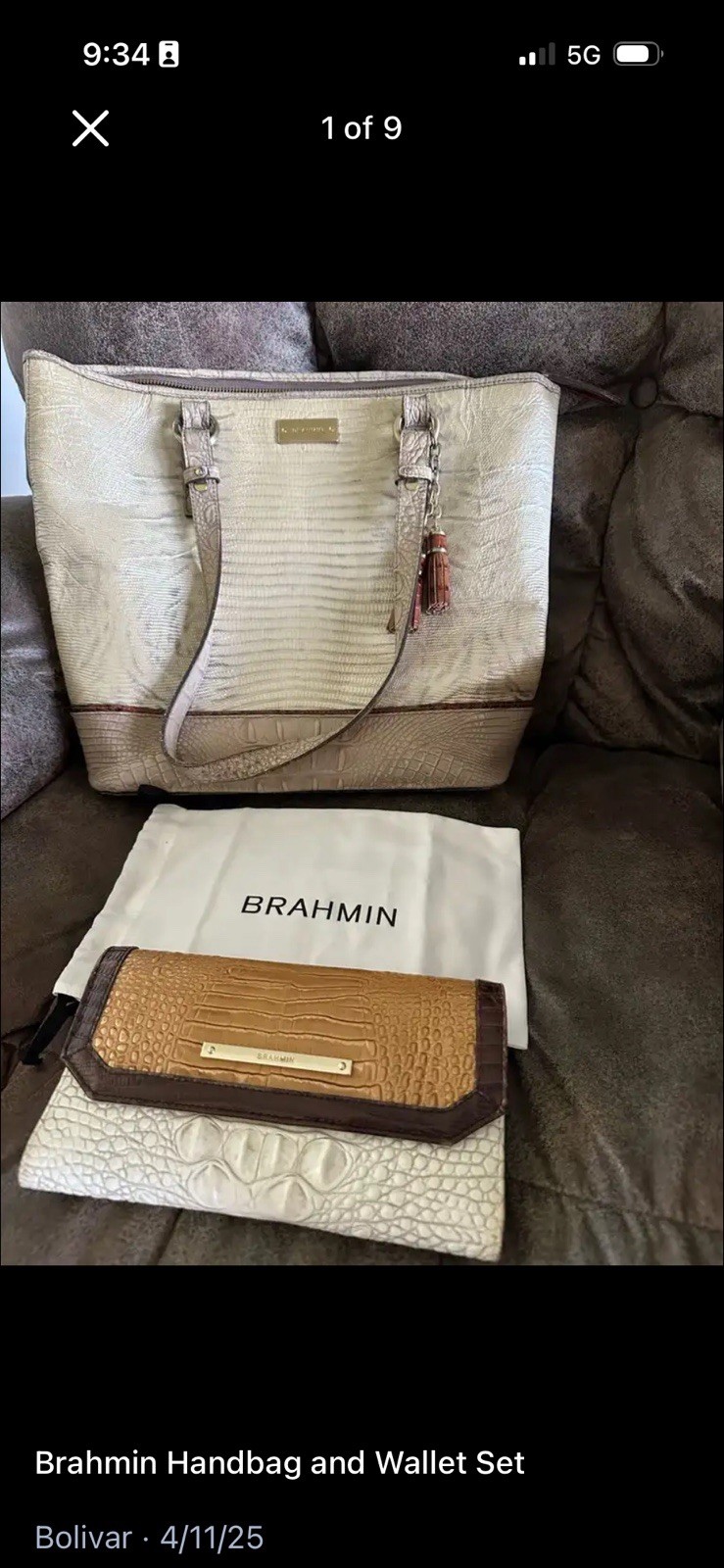 Brahmin Cream Leather Bag