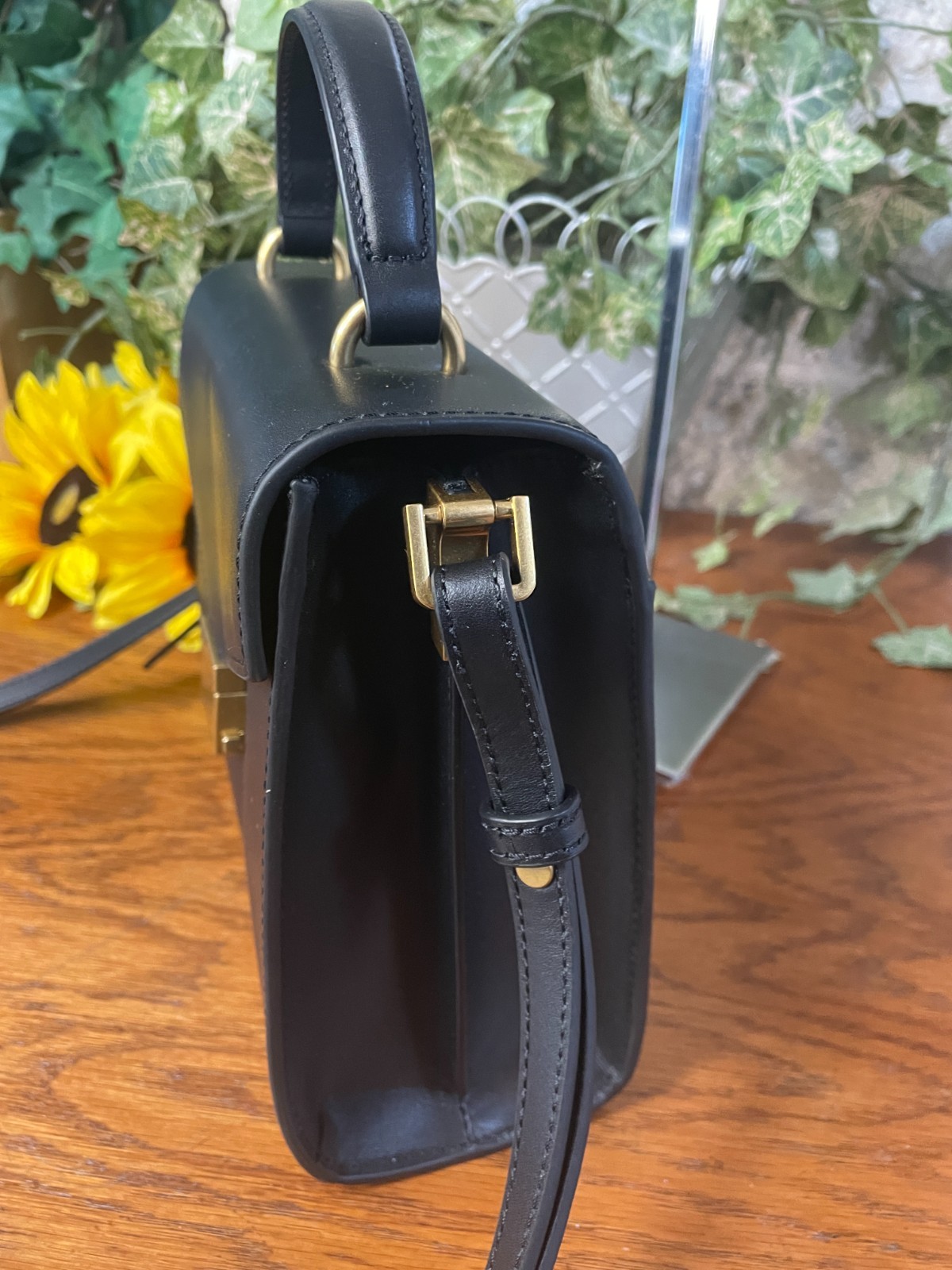 NWT QUINCE ITALIAN LEATHER TOP HANDLE CROSSBODY SATCHEL HANDBAG BLACK MSRP $119