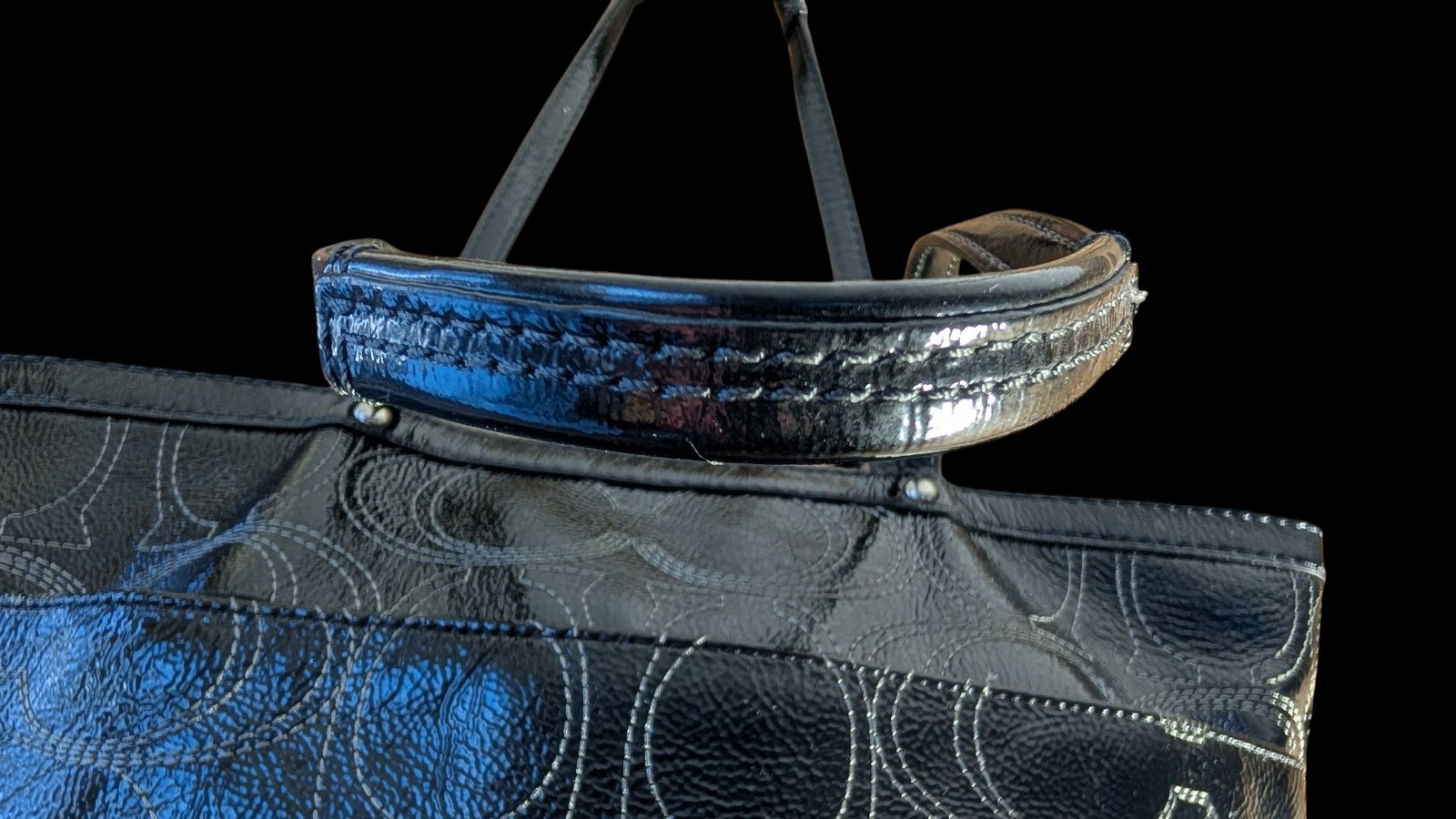 Coach Signature Stitch Black Patent Leather Bag F19198 From Storage Never Worn