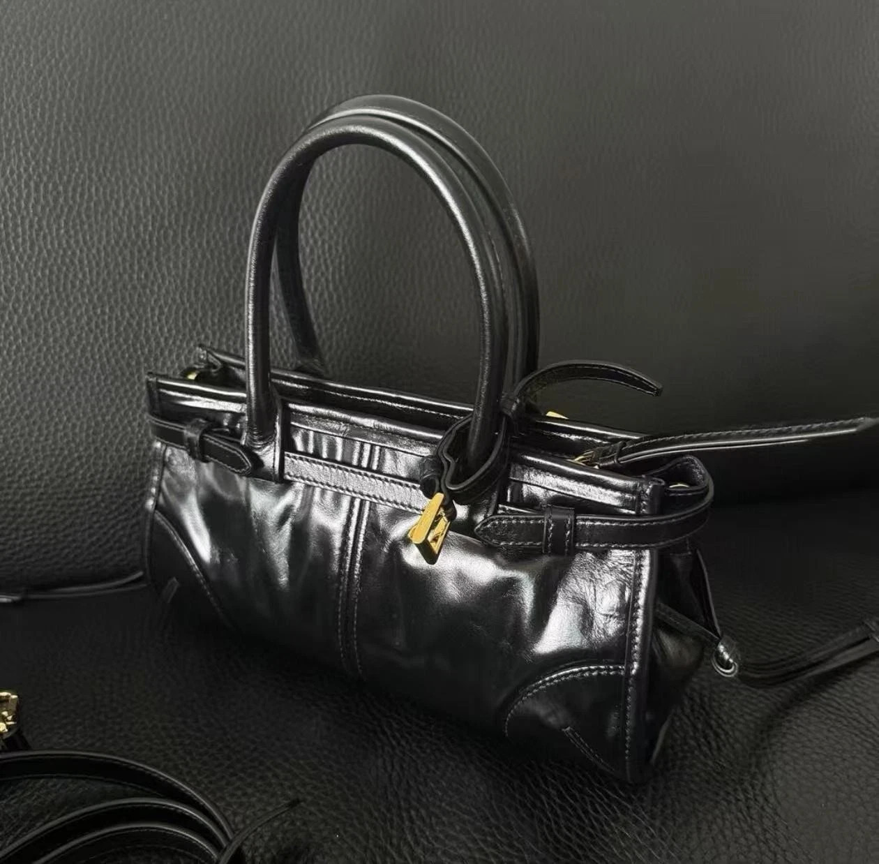 Prada Soft Lux 1BA426 Leather Handbag Convertible Crossbody Shoulder Bag Black G