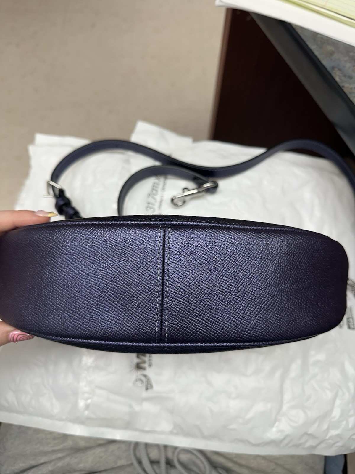 Coach Aria Navy Pebbled Crescent Shoulder Bag