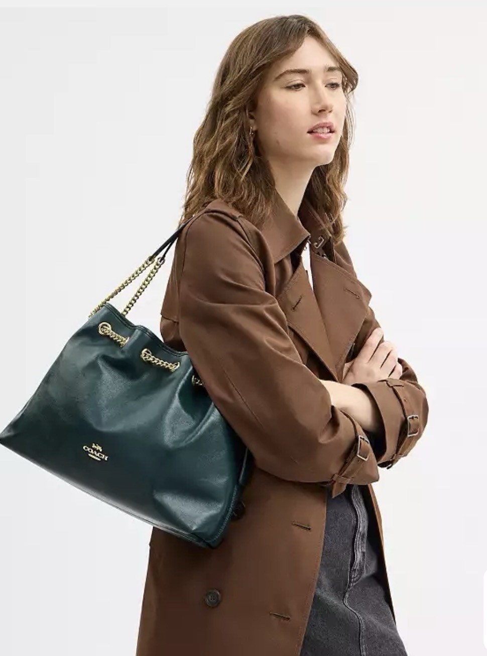 NWT COACH Evelyn Shoulder Bag CCZ79 Gold/Dark Teal Shiny Smooth Leather RARE