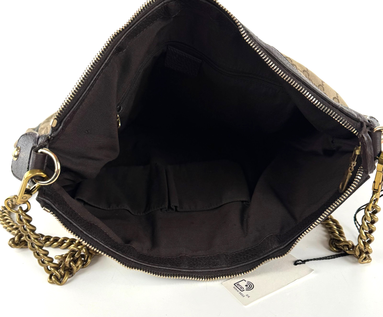 Gucci Brown Canvas GG Guccissima Sukey Hobo Bag Leather Trim Chain Runway Auth